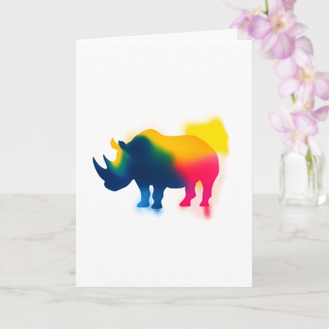 Färgfläckfärg Rhinoceros Silhouette Kort (Orkide)