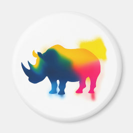 Färgfläckfärg Rhinoceros Silhouette Round Magnet