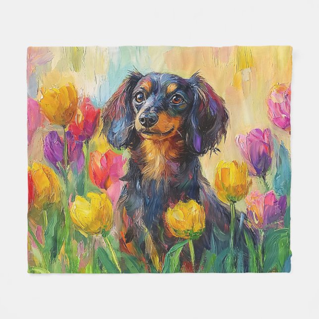 Färgfläckfärgning av kute Dachshund Fleecefilt (Framsidan (Horisontell))