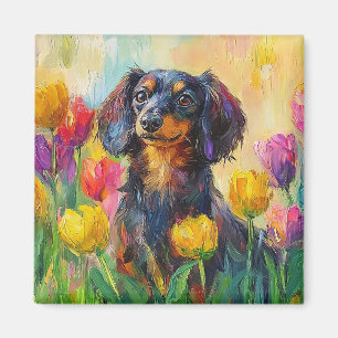 Färgfläckfärgning av kute Dachshund Magnet