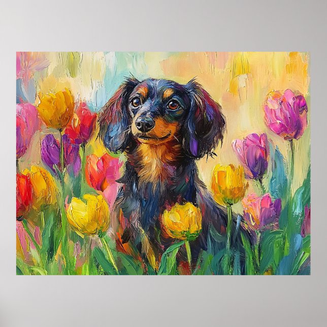 Färgfläckfärgning av kute Dachshund Poster (Framsidan)
