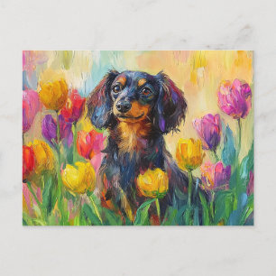 Färgfläckfärgning av kute Dachshund Vykort