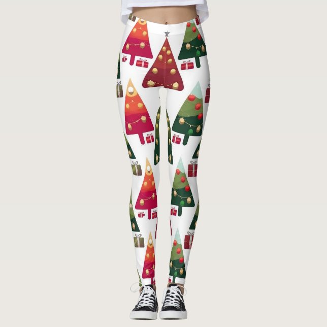Färgfläckfri Julgranar Mönster Leggings (Framsida)