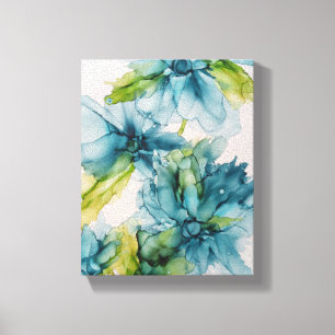 Färgfläckig Abstrakt Blått och Grönt Blommigt Art Canvastryck