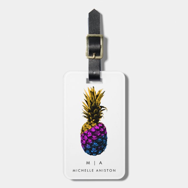 Färgfläckig ananas Trendig | MonogramAnpassningsba Bagagebricka (Vertikal Framsida)