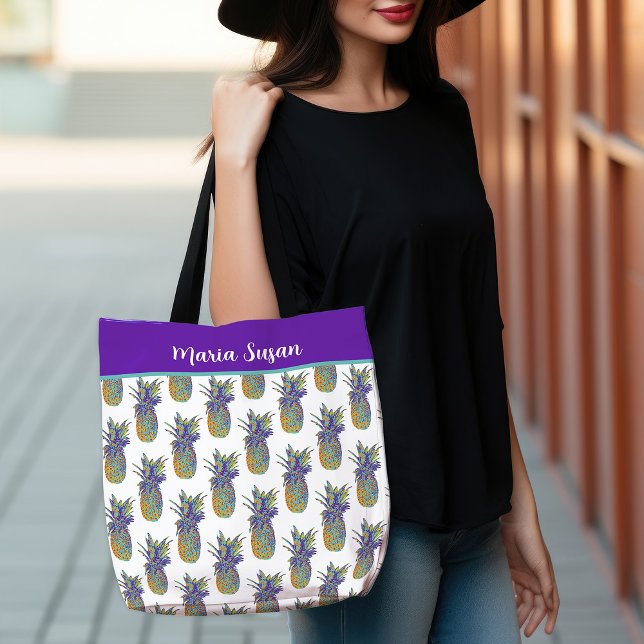 Färgfläckig ananas tygkasse (Colorful Pop Art Pineapple Tote Bag)