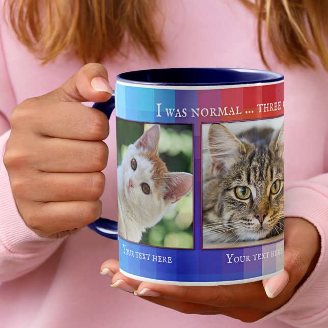 Färgfläckig Anpassningsbar i Cats Photo Mugg (Photo mug featuring your own favorite (cat) photos framed by a colorful checkered design.)