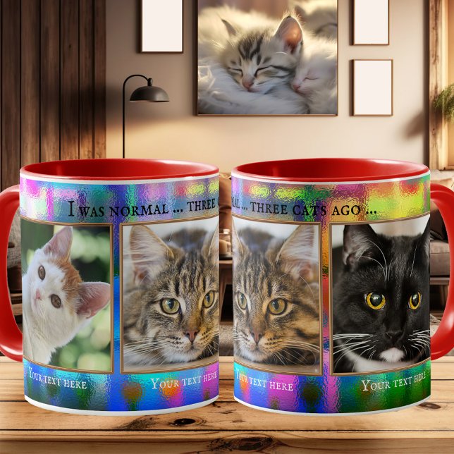 Färgfläckig Anpassningsbar i Cats Photo Mugg (photo mug featuring your own favorite (cat) photos framed by a colorful frosted glass design)