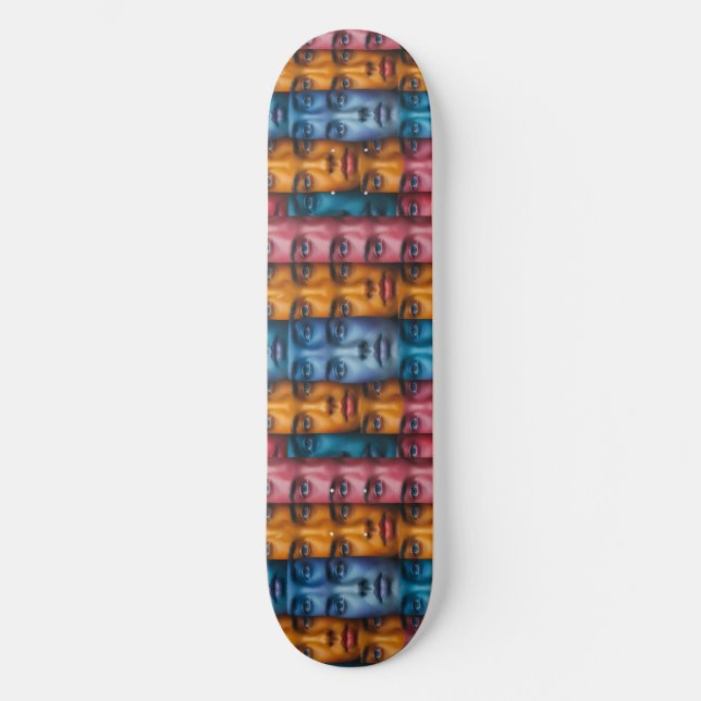 Färgfläckig Ansikte Mönster Mini Skateboard Bräda 18,5 Cm (Framsida)