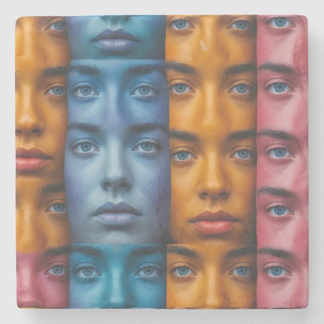 Färgfläckig Ansikte Mönster Stenunderlägg (Framsidan)