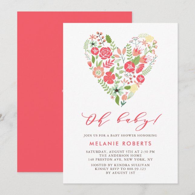 Färgfläckig babystövel för Blommigt i Vår Inbjudningar (Fram/baksida)