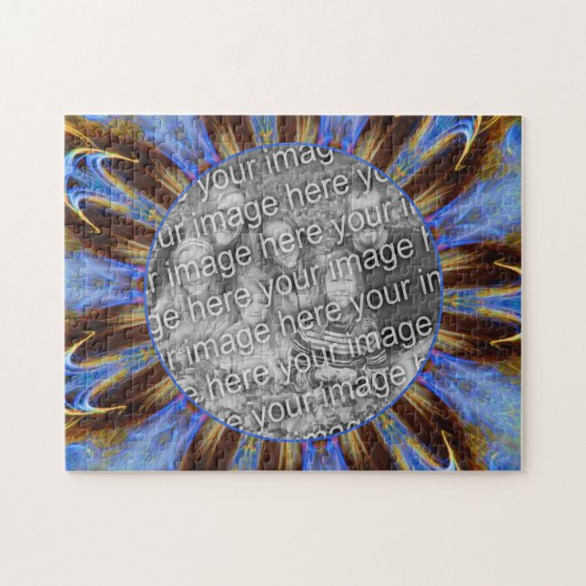 Färgfläckig blå Abstrakt Ram Skapar ditt eget foto Pussel (Horisontell)