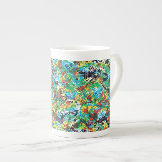 Färgfläckig blå grönt vår blomma mönster benporslin mugg (Framsida höger)