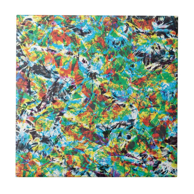 Färgfläckig blå grönt vår blomma mönster kakelplatta (Framsidan)