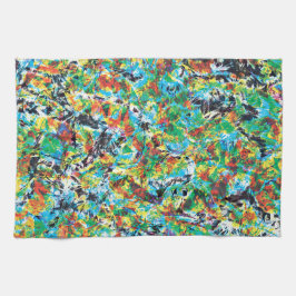 Färgfläckig blå grönt vår blomma mönster kökshandduk