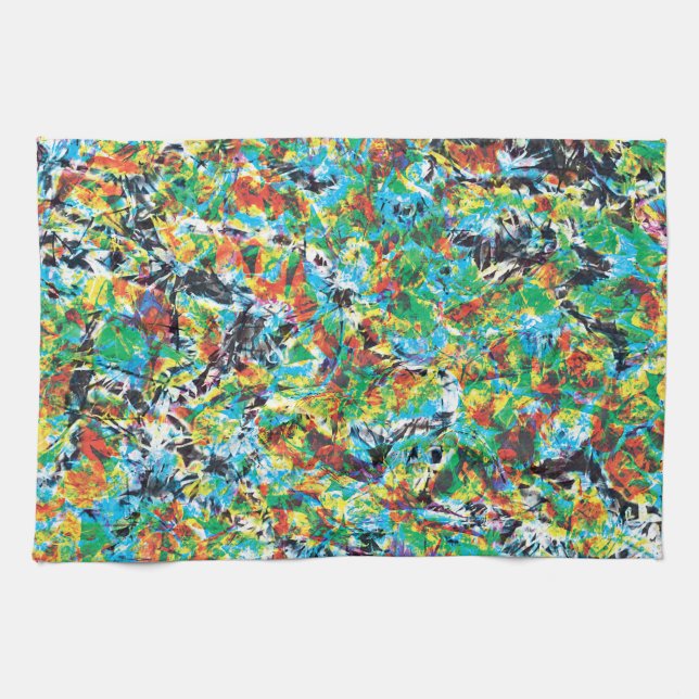 Färgfläckig blå grönt vår blomma mönster kökshandduk (Horisontell)