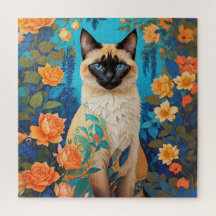 Färgfläckig blå siamesisk katt botaniska Garden