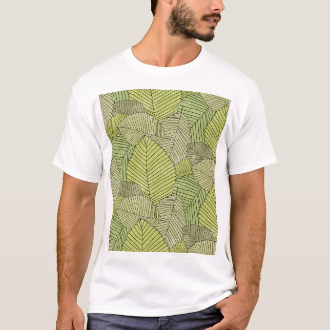 Färgfläckig Blad Mönster-design T Shirt (Framsida)