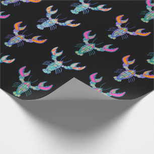 Färgfläckig Boho Lobsters Mönster Black Presentpapper
