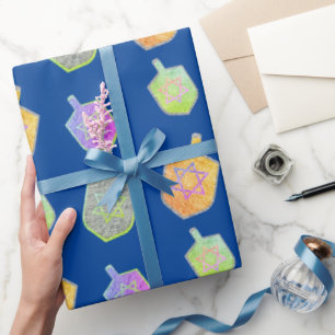 Färgfläckig Bright Spinning Star Dreidels Hanukkah Presentpapper