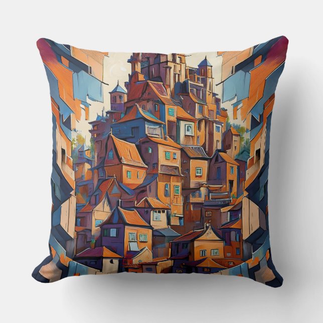 Färgfläckig Byggnad Kudde (Framsida)