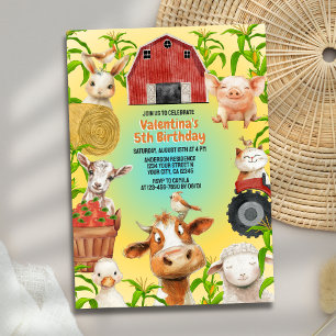 Färgfläckig Cute Boskap Barnyard Barns födelsedag Inbjudningar
