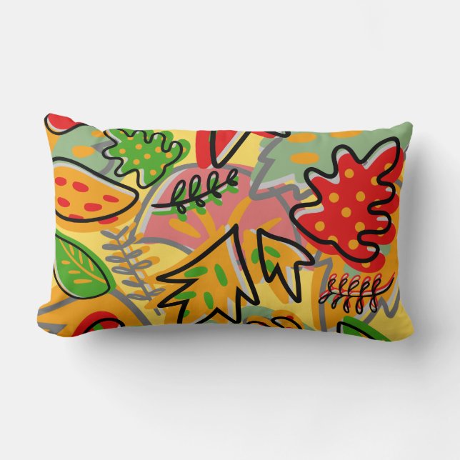 Färgfläckig dekorativ teckning-färgad löv-grafik lumbarkudde (Framsida)