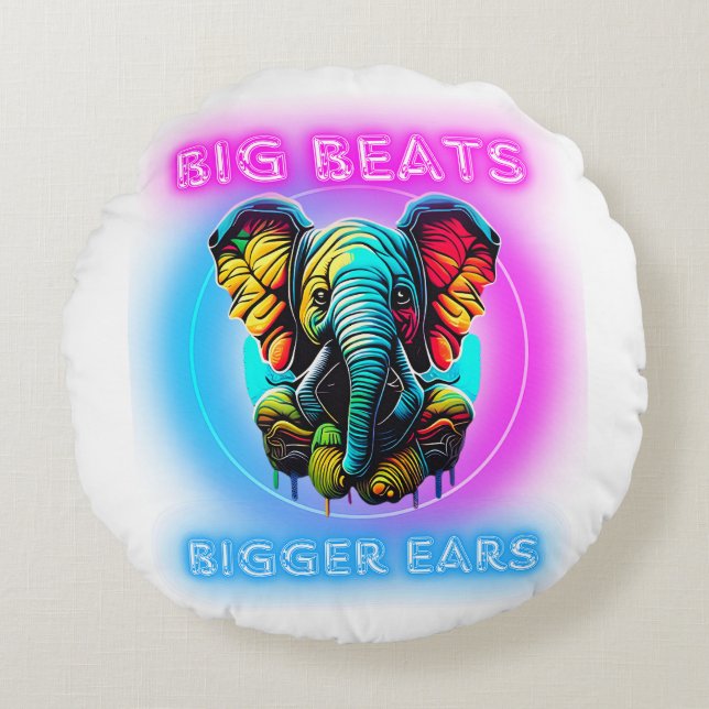 Färgfläckig elefant ansikte rund kudde (Framsidan)