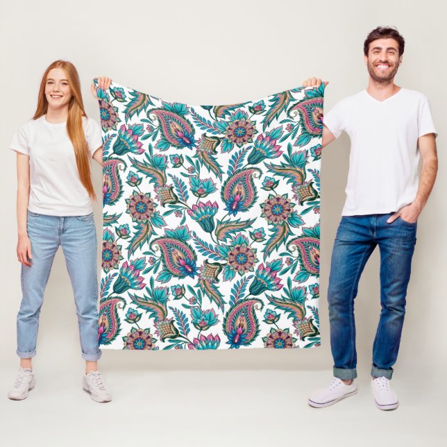 Färgfläckig etnisk paisley mönster fleecefilt (På plats)