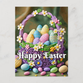 Färgfläckig Festive Glad påsk Basket Vykort