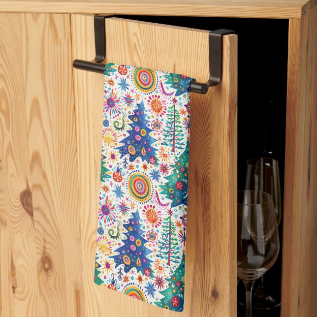 Färgfläckig Festive Träd Mönster Kökshandduk (Thirds Fold)