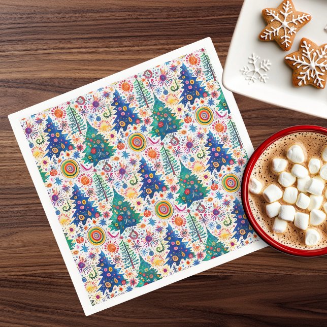 Färgfläckig Festive Träd Mönster Pappersservett (Skapare uppladdad)