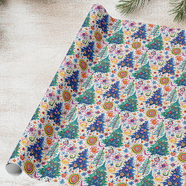 Färgfläckig Festive Träd Mönster Presentpapper