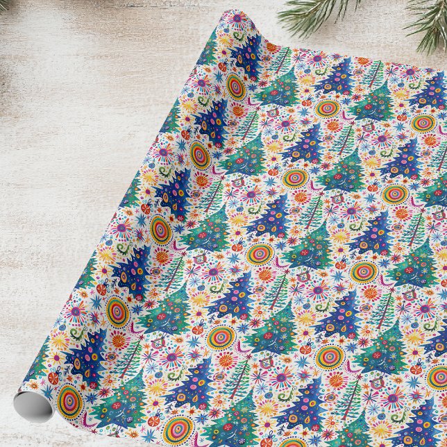 Färgfläckig Festive Träd Mönster Presentpapper (Skapare uppladdad)