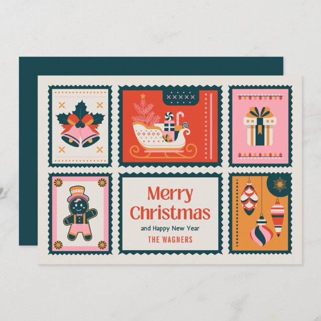 Färgfläckig Frimärke God jul Hälsning Julkort (Fram/baksida)