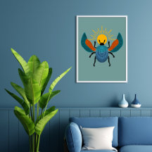 Färgfläckig gammal egyptisk scarab som rullar Sol