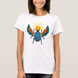 Färgfläckig gammal egyptisk scarab som rullar Sol T Shirt