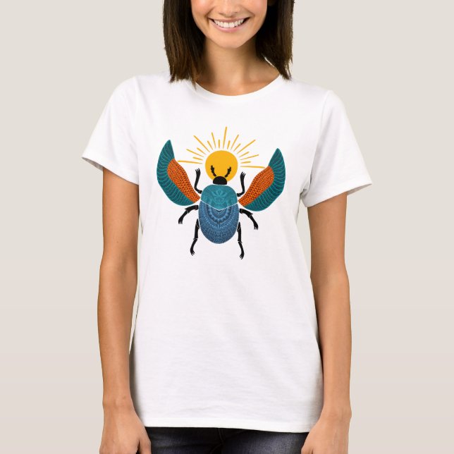 Färgfläckig gammal egyptisk scarab som rullar Sol T Shirt (Framsida)