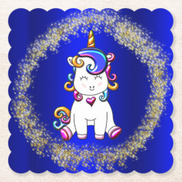 Färgfläckig Glitter Unicorn Blue Underlägg Papper
