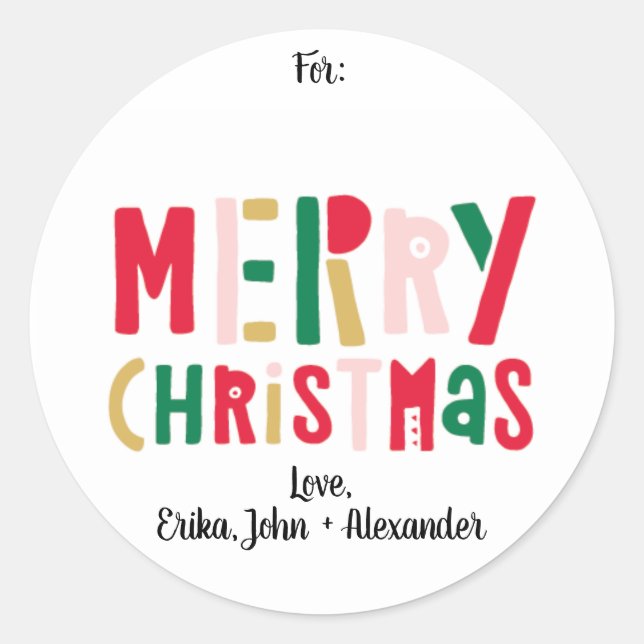 Färgfläckig God jul Runt Klistermärke (Framsida)