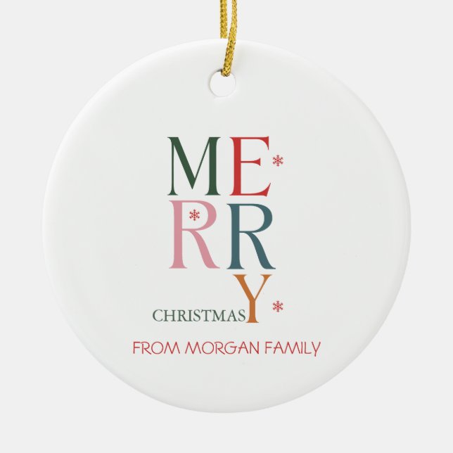 Färgfläckig God jul Snöflingor Julgransprydnad Keramik (Framsidan)