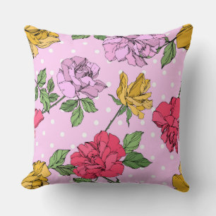 Färgfläckig grafik med blommigt bläck ro rosa, röd kudde