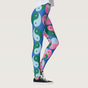 Färgfläckig Grönt av färgad spalt av Retro Yin Yan Leggings