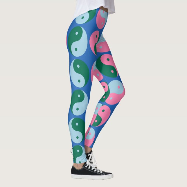 Färgfläckig Grönt av färgad spalt av Retro Yin Yan Leggings (Höger)