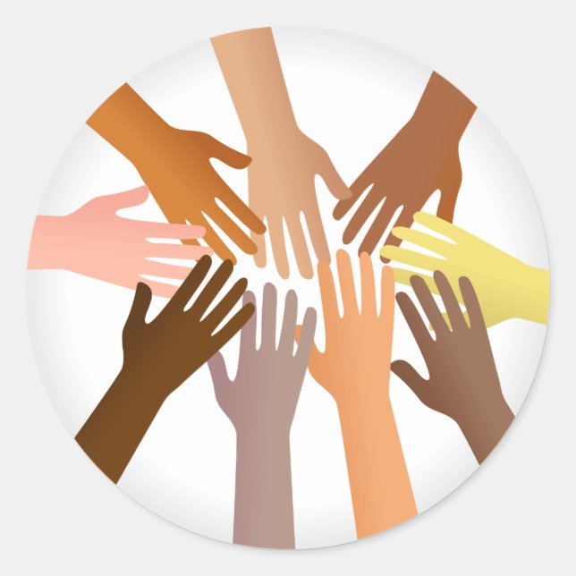 Färgfläckig Händer Runt Klistermärke (Framsida)