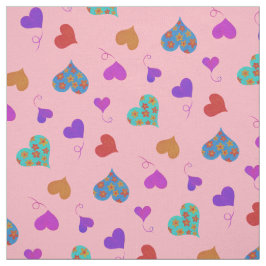 Färgfläckig hjärt-Mönster - Cute Cheerful Girly Ro Tyg
