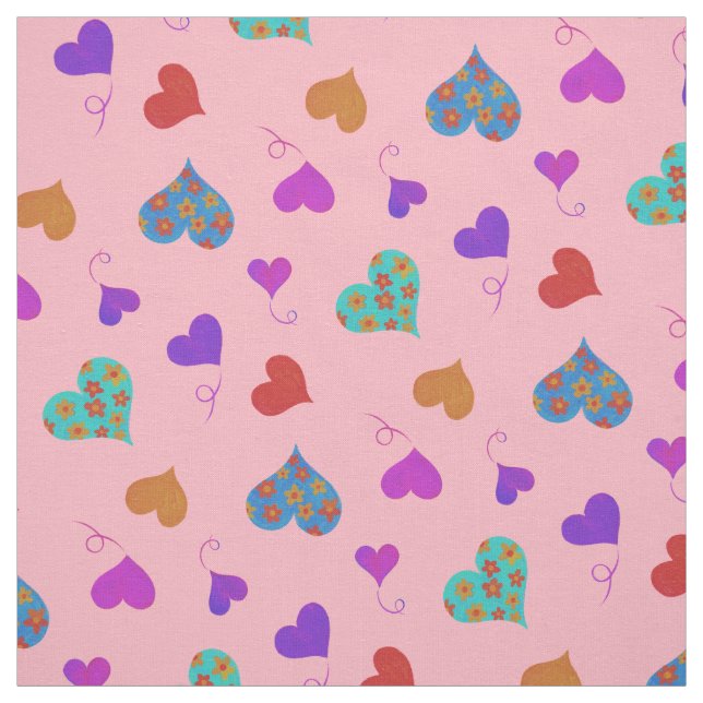 Färgfläckig hjärt-Mönster - Cute Cheerful Girly Ro Tyg (Provkarta)