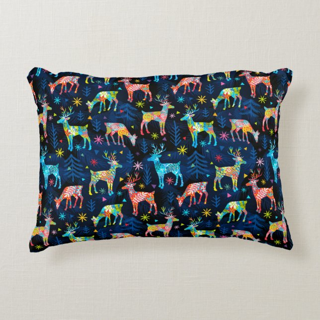 Färgfläckig Hjort Chrismas Träd Forest Star Snöfli Prydnadskudde (Framsidan)
