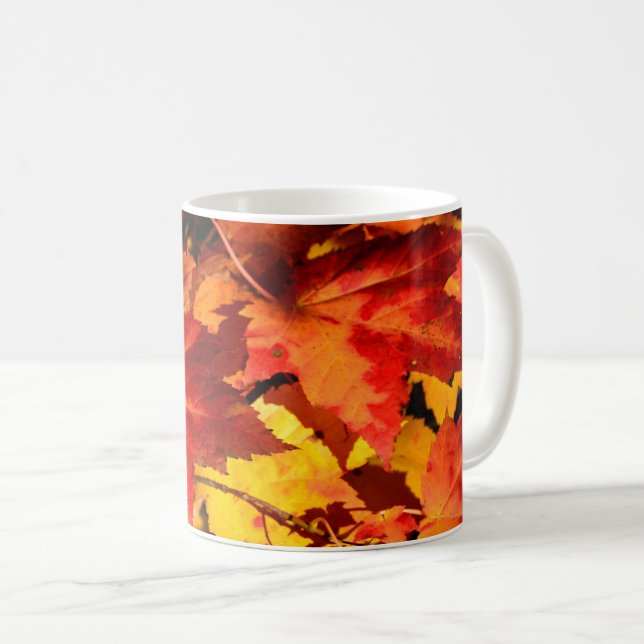 Färgfläckig Höst löv, guld-röd orange kapsel löv Kaffemugg (Framsida höger)