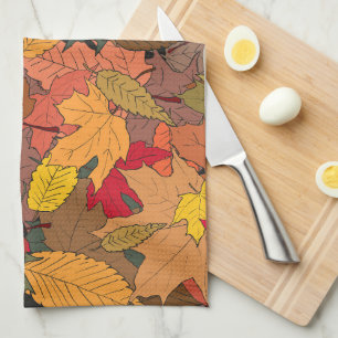 Färgfläckig höst löv kökshandduk